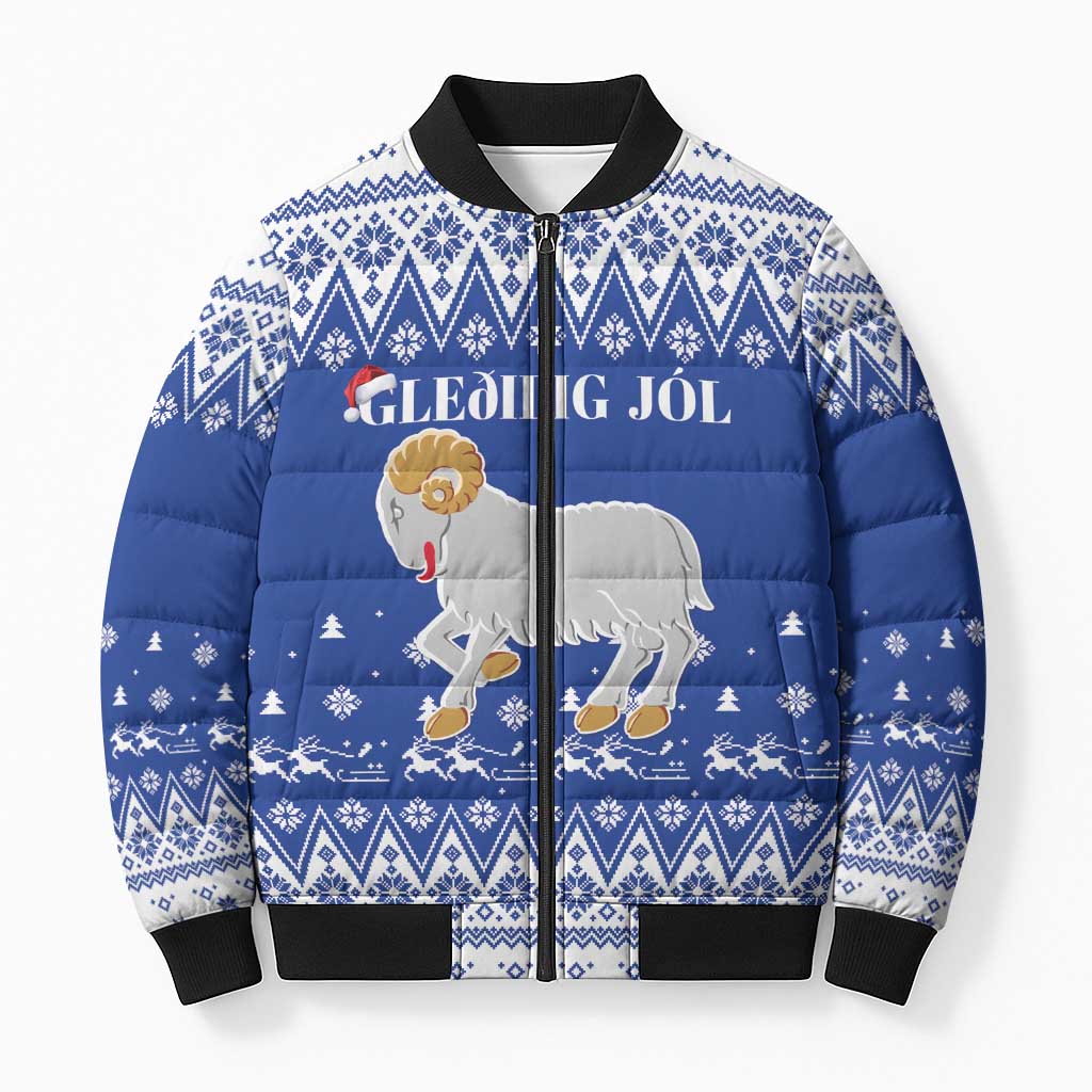 Faroe Islands Christmas Bomber Puffer Jacket Coat Of Arms Xmas Patterns - Wonder Print Shop