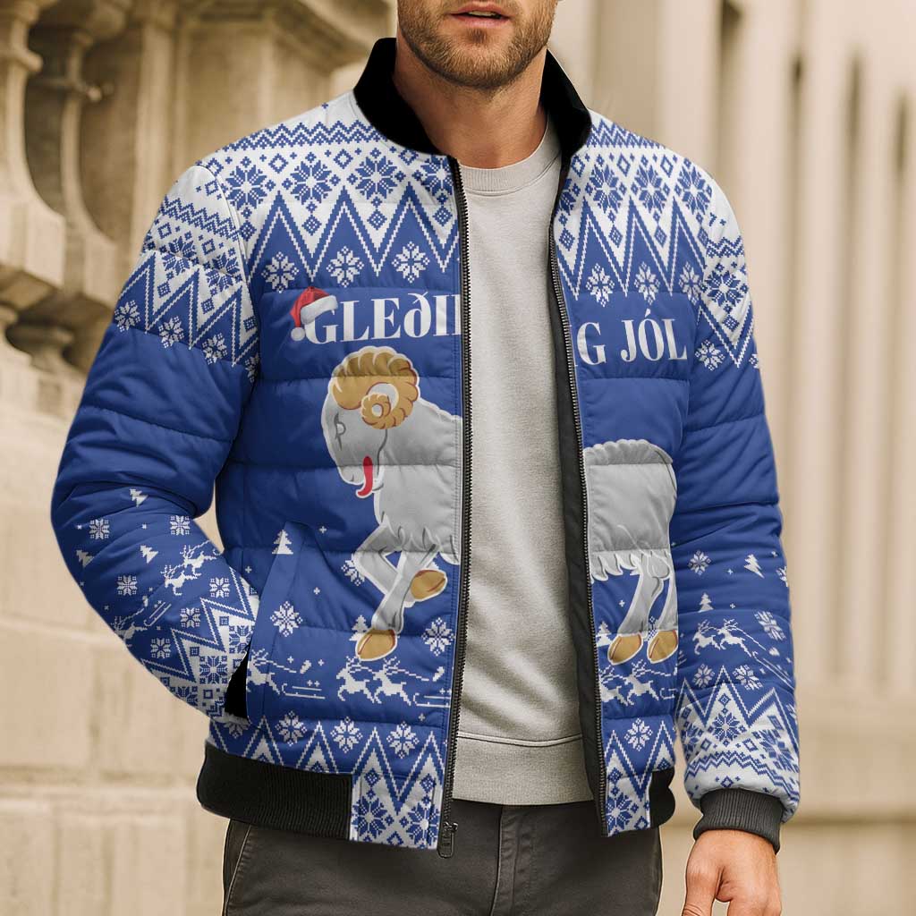 Faroe Islands Christmas Bomber Puffer Jacket Coat Of Arms Xmas Patterns - Wonder Print Shop