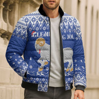 Faroe Islands Christmas Bomber Puffer Jacket Coat Of Arms Xmas Patterns - Wonder Print Shop
