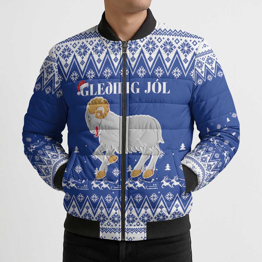 Faroe Islands Christmas Bomber Puffer Jacket Coat Of Arms Xmas Patterns - Wonder Print Shop