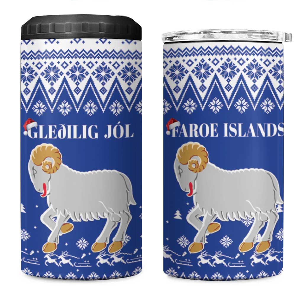 Faroe Islands Christmas 4 in 1 Can Cooler Tumbler Coat Of Arms Xmas Patterns - Wonder Print Shop