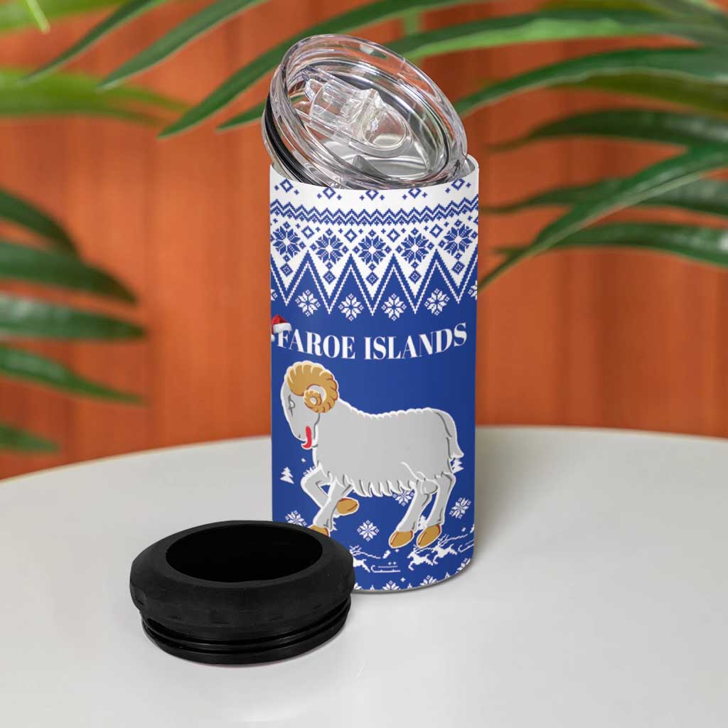 Faroe Islands Christmas 4 in 1 Can Cooler Tumbler Coat Of Arms Xmas Patterns - Wonder Print Shop