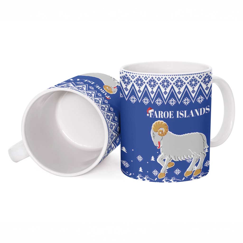 Faroe Islands Christmas Ceramic Mug Coat Of Arms Xmas Patterns - Wonder Print Shop