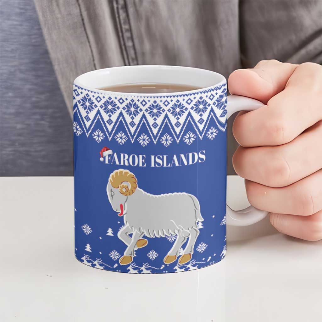 Faroe Islands Christmas Ceramic Mug Coat Of Arms Xmas Patterns - Wonder Print Shop