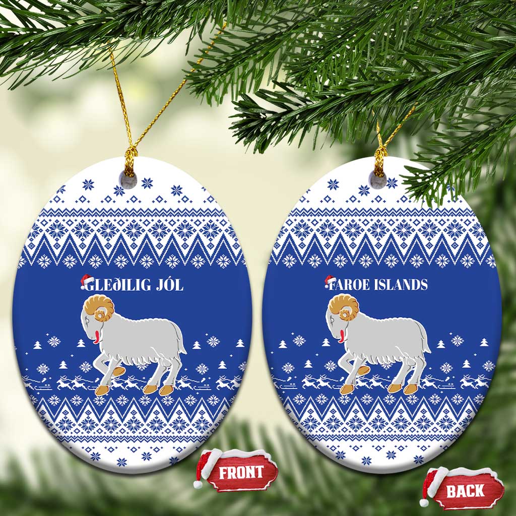 Faroe Islands Christmas Ceramic Ornament Coat Of Arms Xmas Patterns - Wonder Print Shop