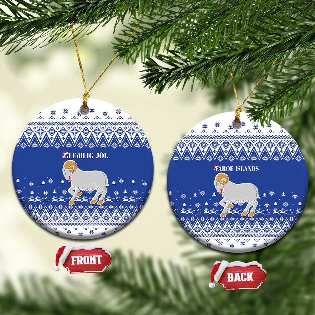 Faroe Islands Christmas Ceramic Ornament Coat Of Arms Xmas Patterns - Wonder Print Shop