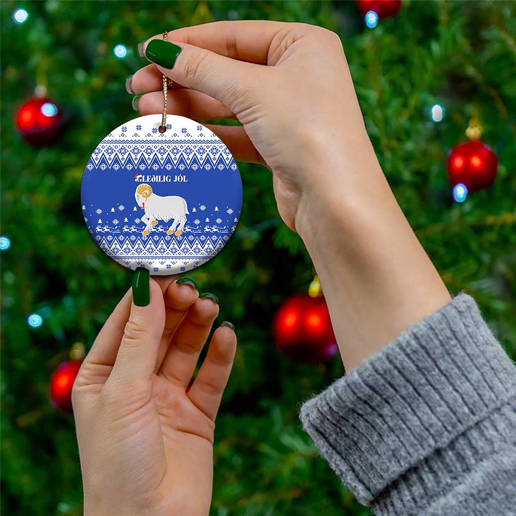 Faroe Islands Christmas Ceramic Ornament Coat Of Arms Xmas Patterns - Wonder Print Shop