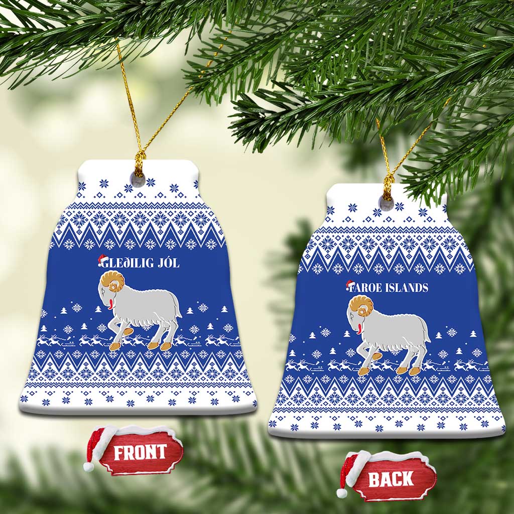 Faroe Islands Christmas Ceramic Ornament Coat Of Arms Xmas Patterns - Wonder Print Shop
