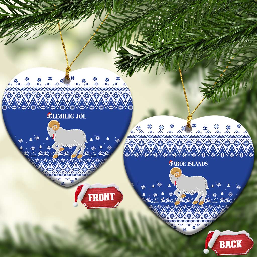 Faroe Islands Christmas Ceramic Ornament Coat Of Arms Xmas Patterns - Wonder Print Shop