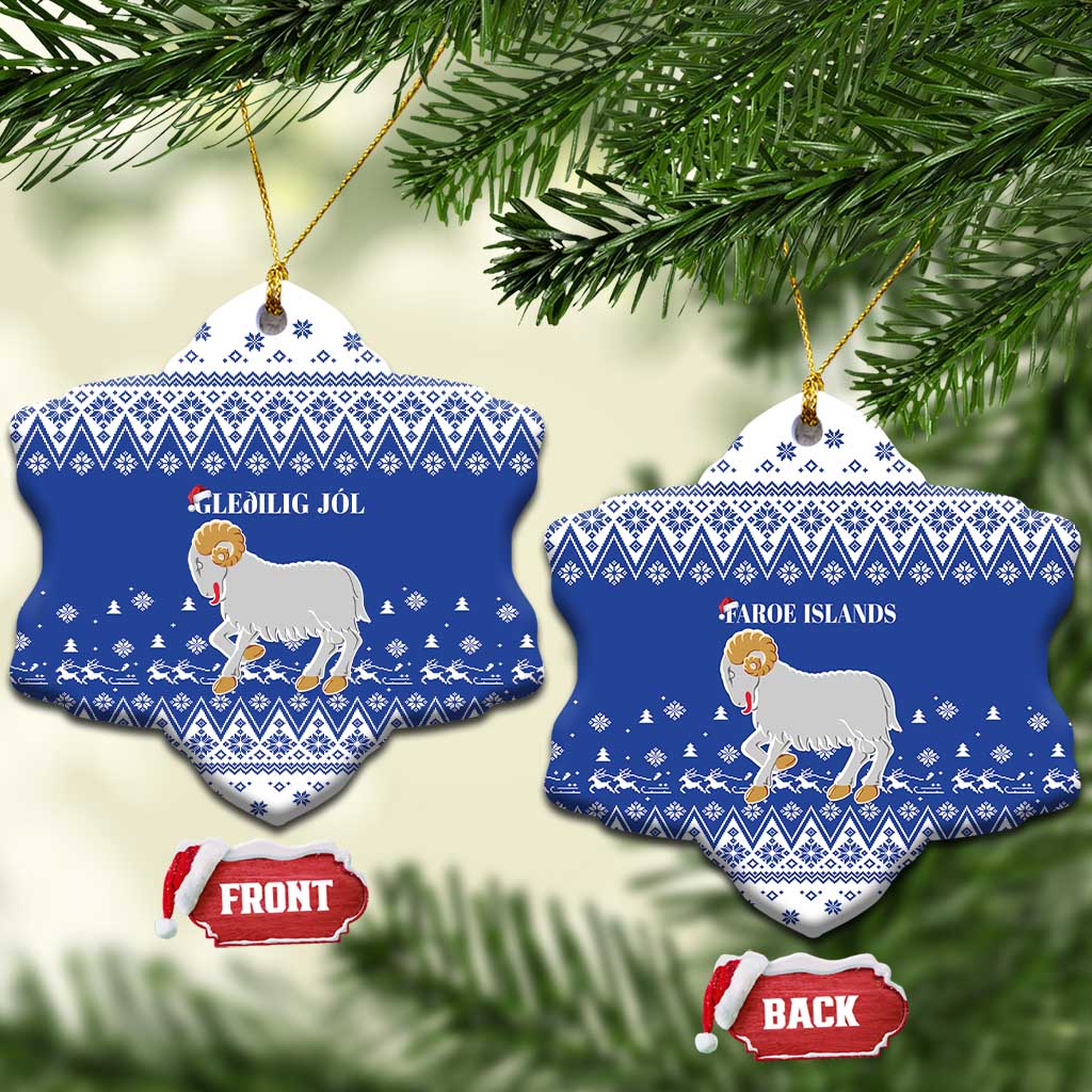 Faroe Islands Christmas Ceramic Ornament Coat Of Arms Xmas Patterns - Wonder Print Shop