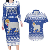 Faroe Islands Christmas Couples Matching Long Sleeve Bodycon Dress and Hawaiian Shirt Coat Of Arms Xmas Patterns - Wonder Print Shop