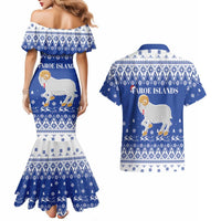 Faroe Islands Christmas Couples Matching Mermaid Dress and Hawaiian Shirt Coat Of Arms Xmas Patterns - Wonder Print Shop