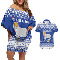 Faroe Islands Christmas Couples Matching Off Shoulder Short Dress and Hawaiian Shirt Coat Of Arms Xmas Patterns - Wonder Print Shop