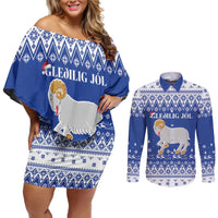 Faroe Islands Christmas Couples Matching Off Shoulder Short Dress and Long Sleeve Button Shirt Coat Of Arms Xmas Patterns - Wonder Print Shop