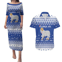 Faroe Islands Christmas Couples Matching Puletasi and Hawaiian Shirt Coat Of Arms Xmas Patterns - Wonder Print Shop