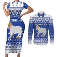 Faroe Islands Christmas Couples Matching Short Sleeve Bodycon Dress and Long Sleeve Button Shirt Coat Of Arms Xmas Patterns - Wonder Print Shop