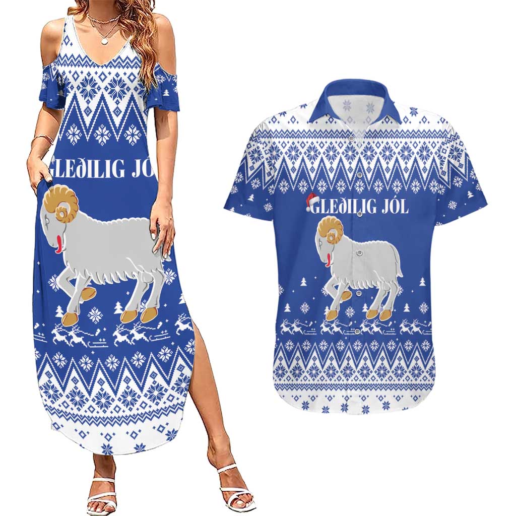Faroe Islands Christmas Couples Matching Summer Maxi Dress and Hawaiian Shirt Coat Of Arms Xmas Patterns - Wonder Print Shop