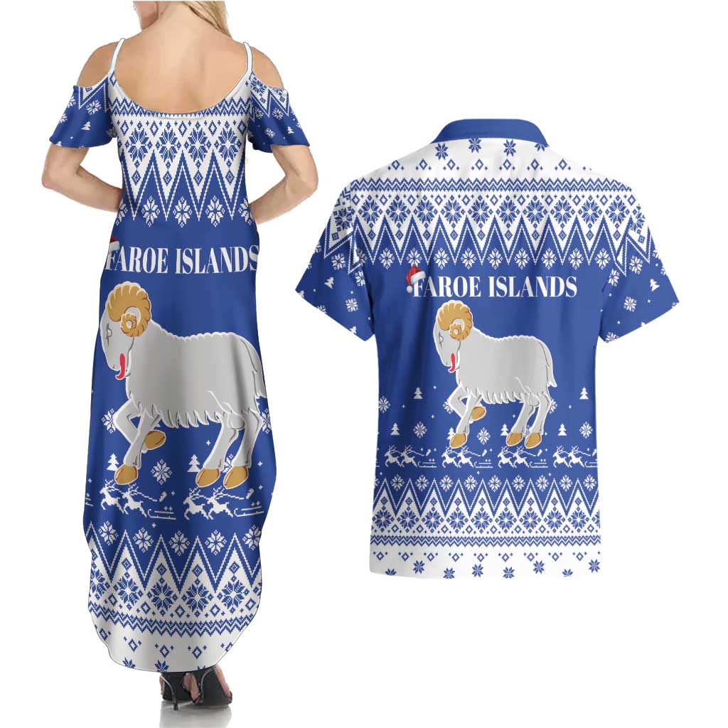 Faroe Islands Christmas Couples Matching Summer Maxi Dress and Hawaiian Shirt Coat Of Arms Xmas Patterns - Wonder Print Shop