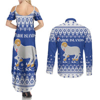 Faroe Islands Christmas Couples Matching Summer Maxi Dress and Long Sleeve Button Shirt Coat Of Arms Xmas Patterns - Wonder Print Shop