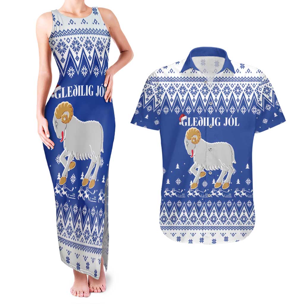 Faroe Islands Christmas Couples Matching Tank Maxi Dress and Hawaiian Shirt Coat Of Arms Xmas Patterns - Wonder Print Shop