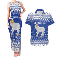 Faroe Islands Christmas Couples Matching Tank Maxi Dress and Hawaiian Shirt Coat Of Arms Xmas Patterns - Wonder Print Shop