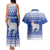 Faroe Islands Christmas Couples Matching Tank Maxi Dress and Hawaiian Shirt Coat Of Arms Xmas Patterns - Wonder Print Shop