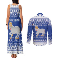 Faroe Islands Christmas Couples Matching Tank Maxi Dress and Long Sleeve Button Shirt Coat Of Arms Xmas Patterns - Wonder Print Shop