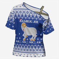 Faroe Islands Christmas Cross Shoulder Shirt Coat Of Arms Xmas Patterns - Wonder Print Shop