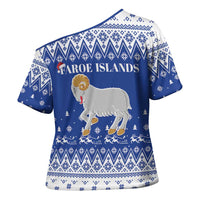 Faroe Islands Christmas Cross Shoulder Shirt Coat Of Arms Xmas Patterns - Wonder Print Shop