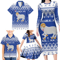 Faroe Islands Christmas Family Matching Long Sleeve Bodycon Dress and Hawaiian Shirt Coat Of Arms Xmas Patterns - Wonder Print Shop