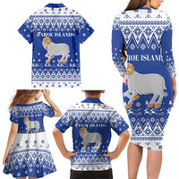 Faroe Islands Christmas Family Matching Long Sleeve Bodycon Dress and Hawaiian Shirt Coat Of Arms Xmas Patterns - Wonder Print Shop