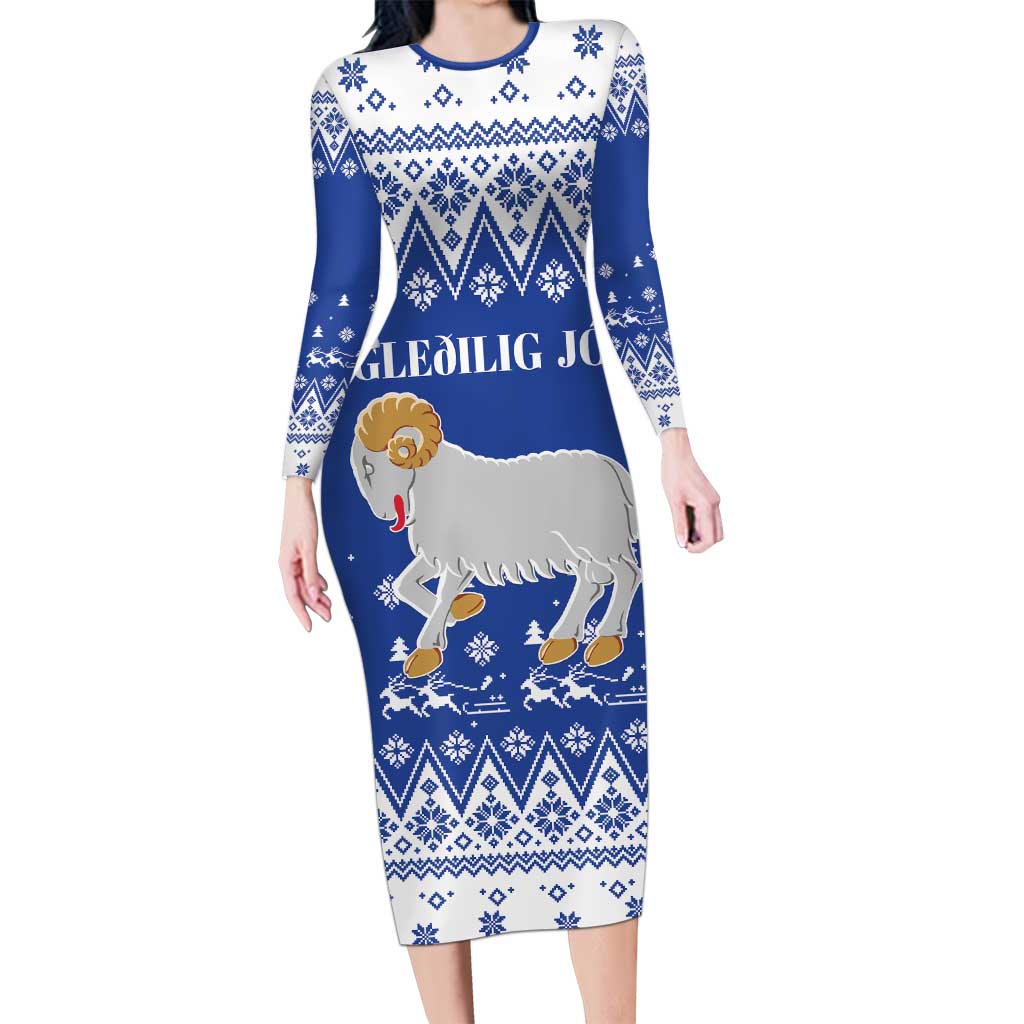 Faroe Islands Christmas Family Matching Long Sleeve Bodycon Dress and Hawaiian Shirt Coat Of Arms Xmas Patterns - Wonder Print Shop