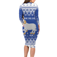 Faroe Islands Christmas Family Matching Long Sleeve Bodycon Dress and Hawaiian Shirt Coat Of Arms Xmas Patterns - Wonder Print Shop