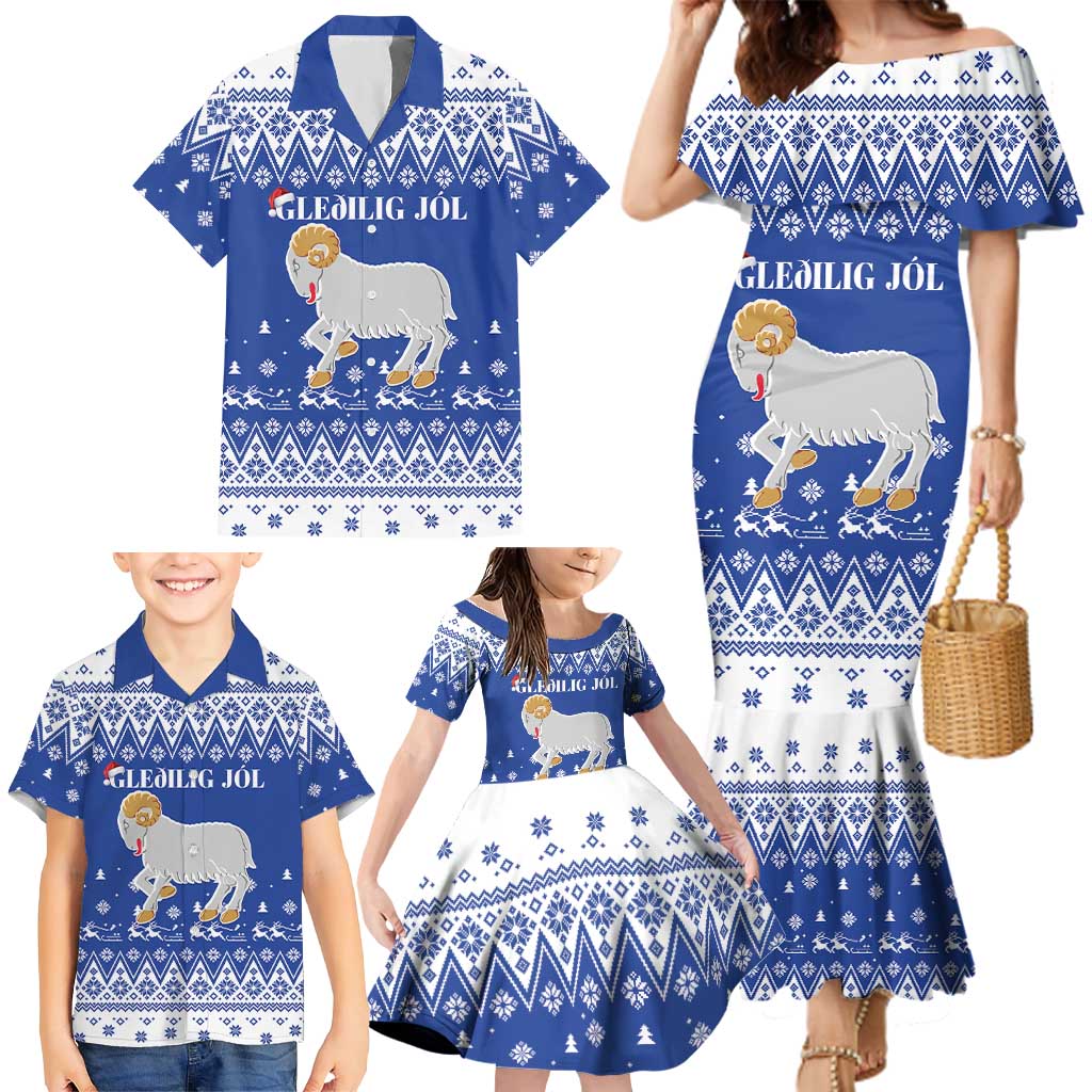 Faroe Islands Christmas Family Matching Mermaid Dress and Hawaiian Shirt Coat Of Arms Xmas Patterns - Wonder Print Shop