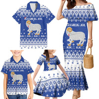 Faroe Islands Christmas Family Matching Mermaid Dress and Hawaiian Shirt Coat Of Arms Xmas Patterns - Wonder Print Shop