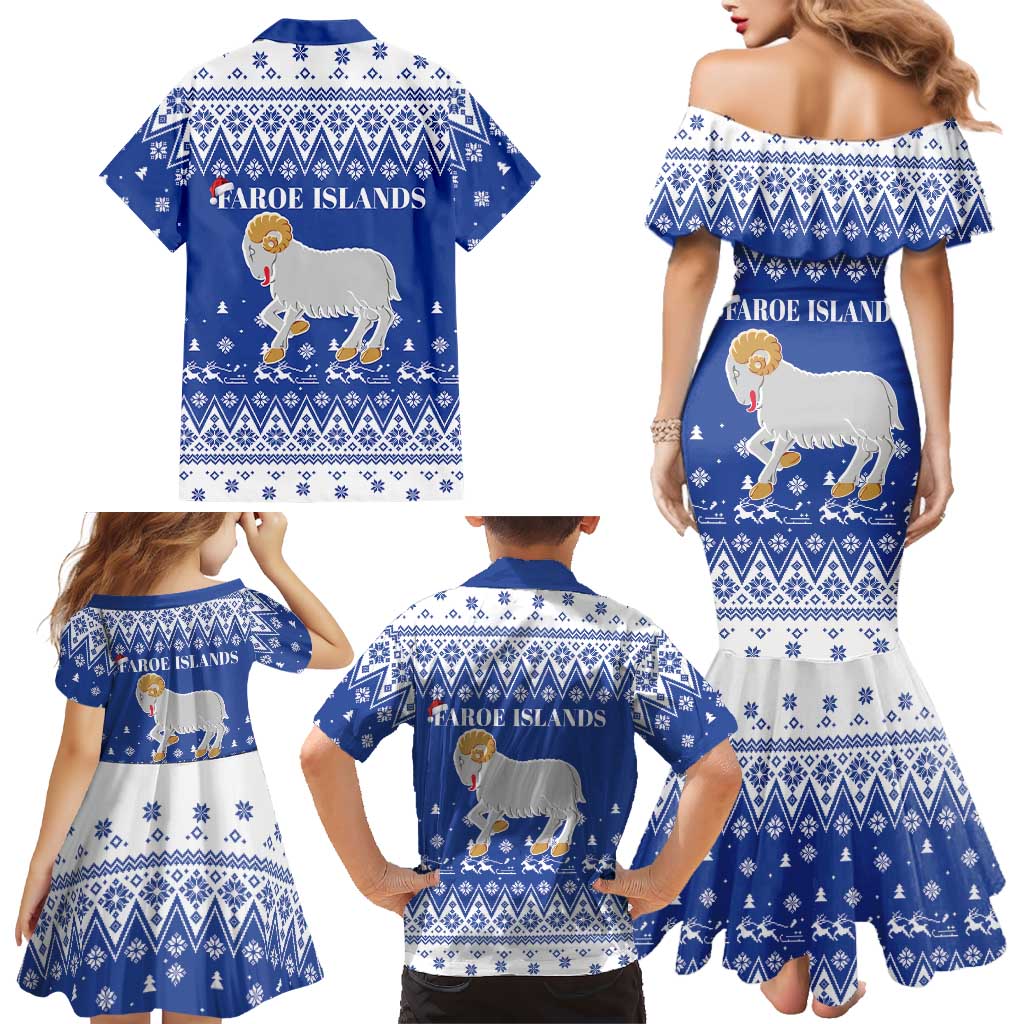 Faroe Islands Christmas Family Matching Mermaid Dress and Hawaiian Shirt Coat Of Arms Xmas Patterns - Wonder Print Shop