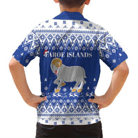 Faroe Islands Christmas Family Matching Off The Shoulder Long Sleeve Dress and Hawaiian Shirt Coat Of Arms Xmas Patterns - Wonder Print Shop