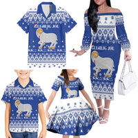 Faroe Islands Christmas Family Matching Off The Shoulder Long Sleeve Dress and Hawaiian Shirt Coat Of Arms Xmas Patterns - Wonder Print Shop