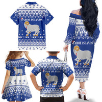 Faroe Islands Christmas Family Matching Off The Shoulder Long Sleeve Dress and Hawaiian Shirt Coat Of Arms Xmas Patterns - Wonder Print Shop