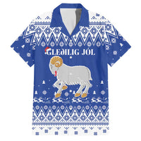 Faroe Islands Christmas Family Matching Off The Shoulder Long Sleeve Dress and Hawaiian Shirt Coat Of Arms Xmas Patterns - Wonder Print Shop