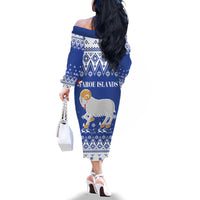 Faroe Islands Christmas Family Matching Off The Shoulder Long Sleeve Dress and Hawaiian Shirt Coat Of Arms Xmas Patterns - Wonder Print Shop