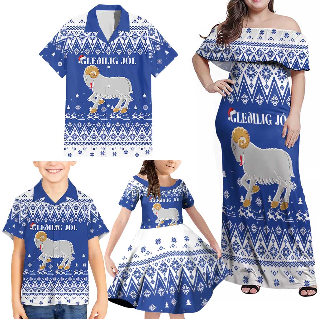 Faroe Islands Christmas Family Matching Off Shoulder Maxi Dress and Hawaiian Shirt Coat Of Arms Xmas Patterns - Wonder Print Shop