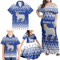 Faroe Islands Christmas Family Matching Off Shoulder Maxi Dress and Hawaiian Shirt Coat Of Arms Xmas Patterns - Wonder Print Shop