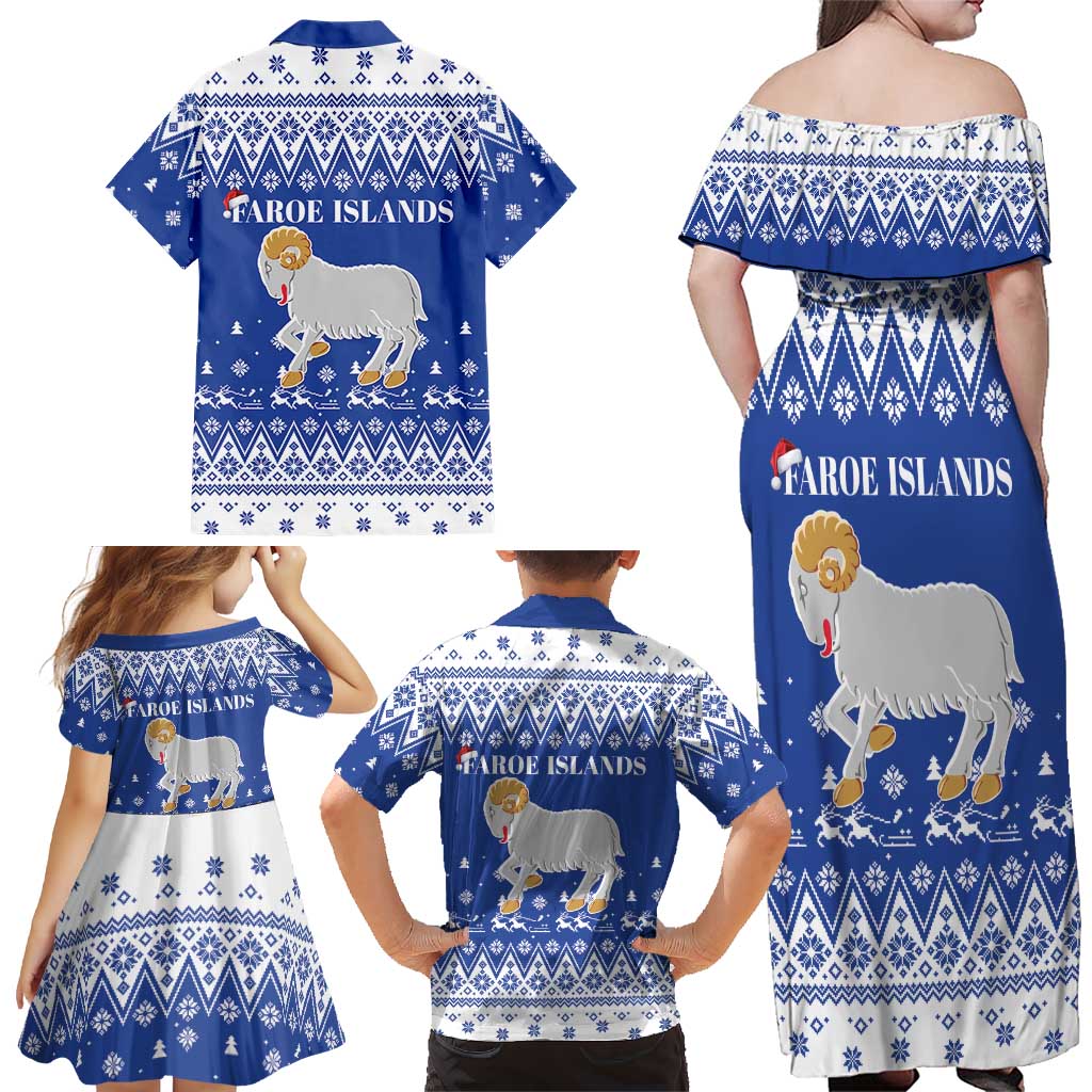 Faroe Islands Christmas Family Matching Off Shoulder Maxi Dress and Hawaiian Shirt Coat Of Arms Xmas Patterns - Wonder Print Shop