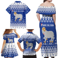 Faroe Islands Christmas Family Matching Off Shoulder Maxi Dress and Hawaiian Shirt Coat Of Arms Xmas Patterns - Wonder Print Shop