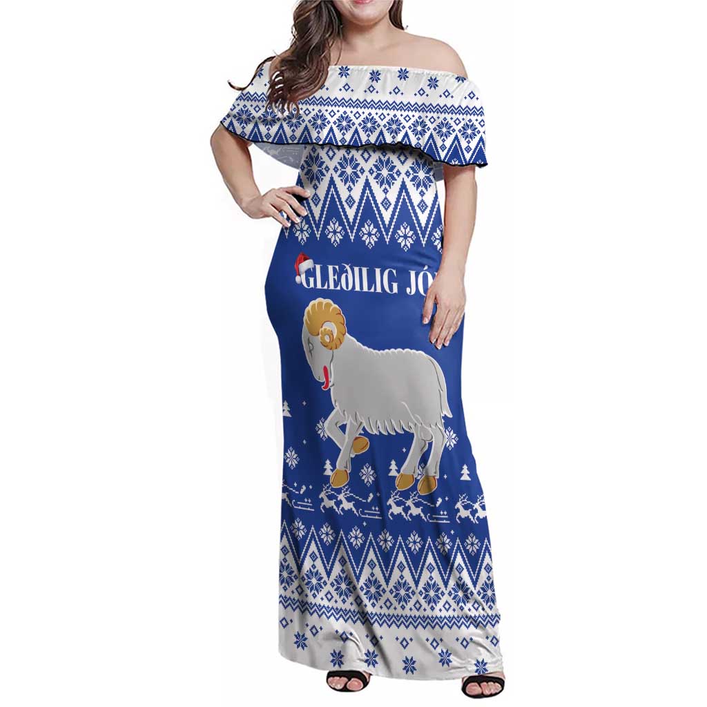Faroe Islands Christmas Family Matching Off Shoulder Maxi Dress and Hawaiian Shirt Coat Of Arms Xmas Patterns - Wonder Print Shop