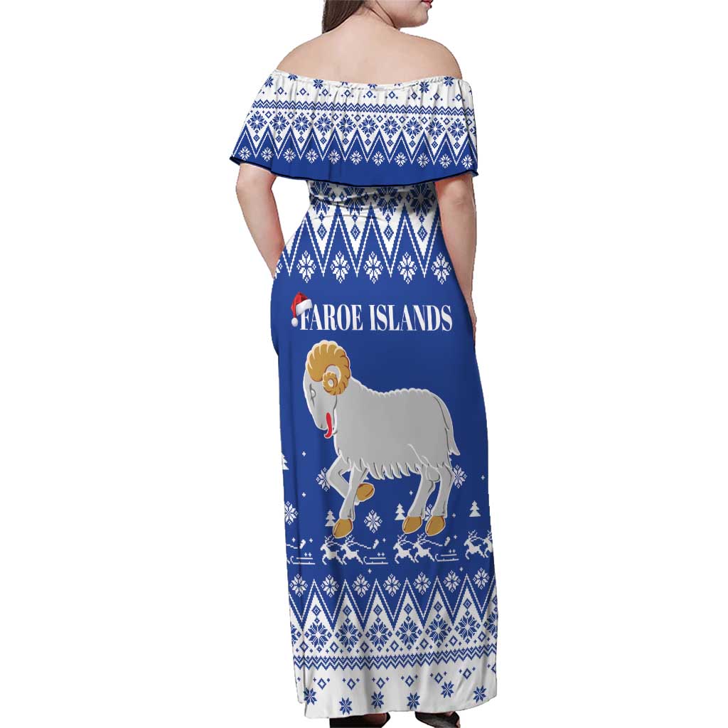 Faroe Islands Christmas Family Matching Off Shoulder Maxi Dress and Hawaiian Shirt Coat Of Arms Xmas Patterns - Wonder Print Shop