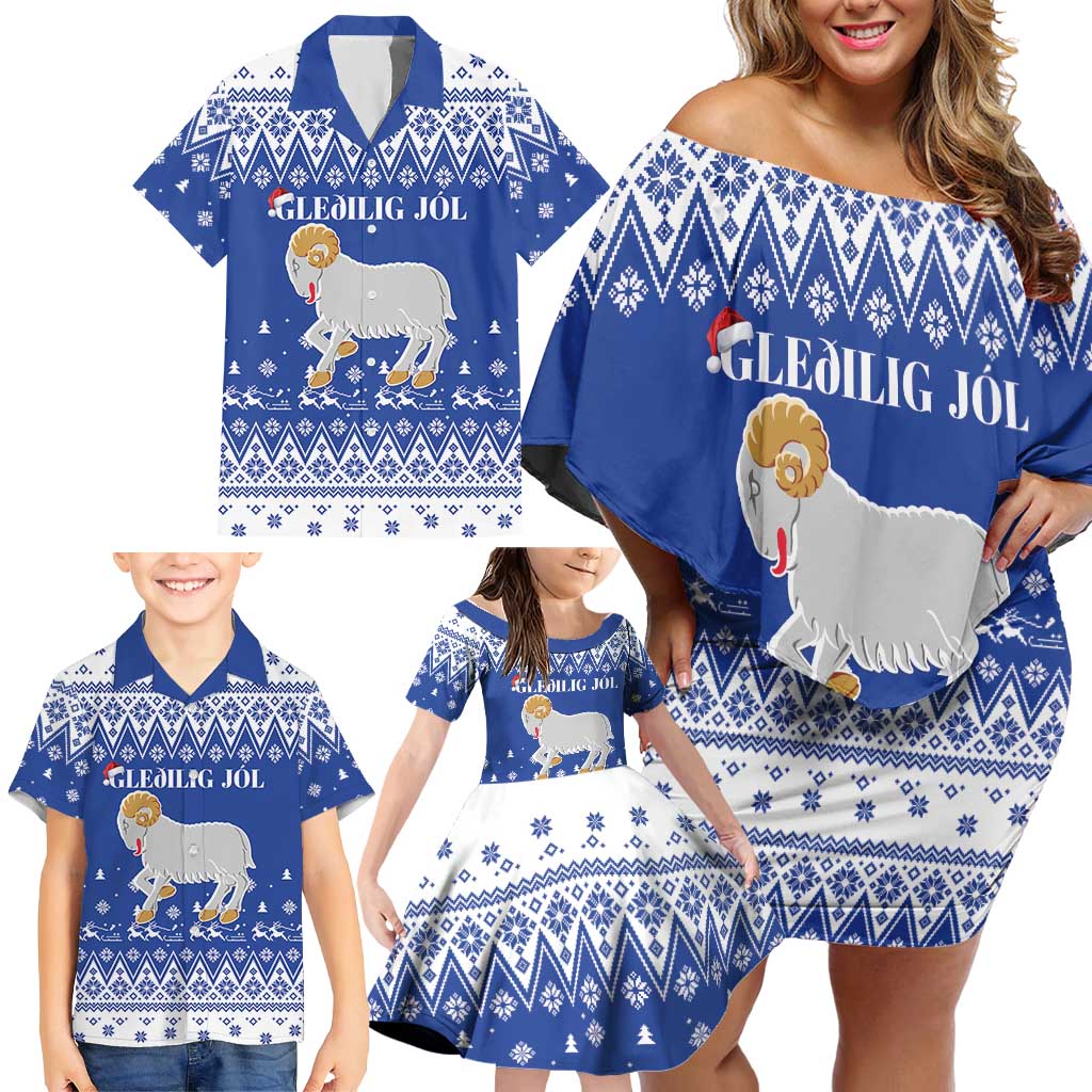 Faroe Islands Christmas Family Matching Off Shoulder Short Dress and Hawaiian Shirt Coat Of Arms Xmas Patterns - Wonder Print Shop