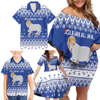 Faroe Islands Christmas Family Matching Off Shoulder Short Dress and Hawaiian Shirt Coat Of Arms Xmas Patterns - Wonder Print Shop