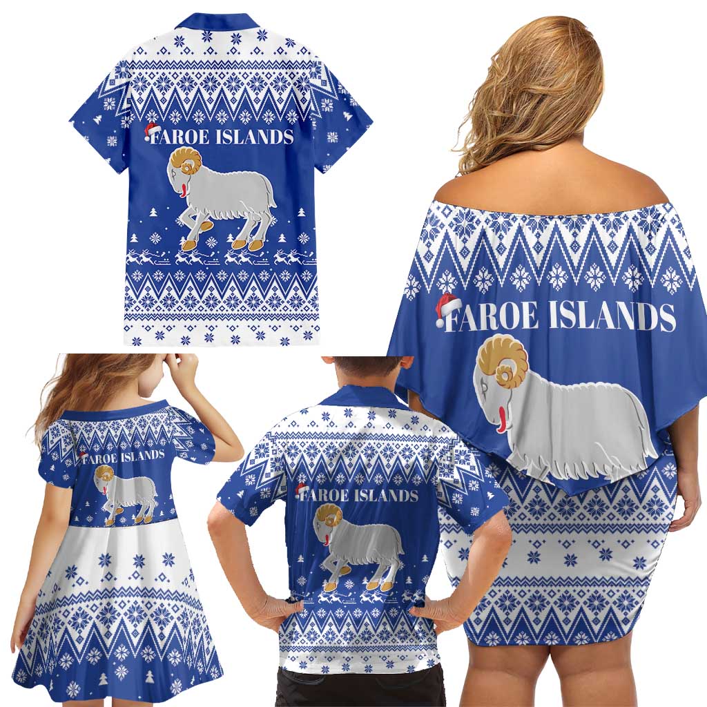 Faroe Islands Christmas Family Matching Off Shoulder Short Dress and Hawaiian Shirt Coat Of Arms Xmas Patterns - Wonder Print Shop